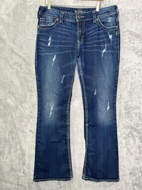 Silver Jeans Co Suki Surplus Jeans Womens 34x32 Blue Bootcut Stretch Distressed